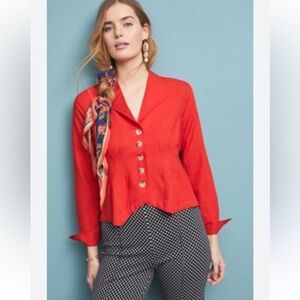 Maeve by Anthropologie Delia Tailored Blouse Red Sz 12